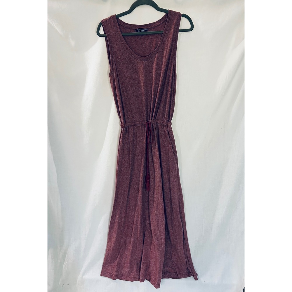 Lands End Womens Medium Burgundy Cotton Jersey Drawstring Maxi Dress Sleeveless